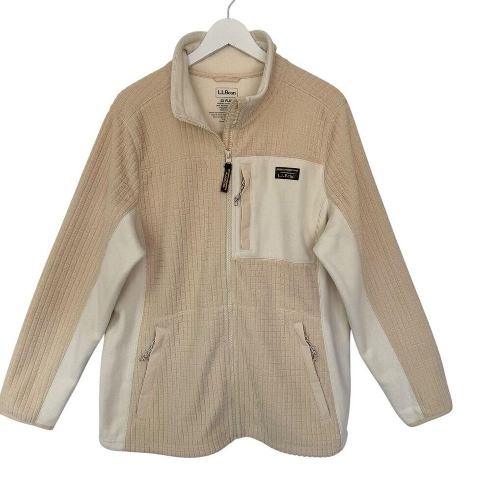 L.L. Bean Jacket Mountain Classic Windproof Fleece Full Zip Outdoors Bone Sz 1X